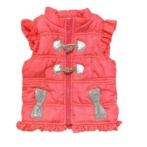 LITTLE Lass Neon Coral Ruffle Trim Puffer Vest
